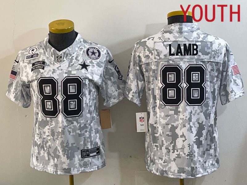 Youth Dallas Cowboys #88 Lamb Nike Arctic Camo 2024 Salute to Service Limited NFL Jersey style 2